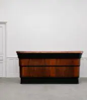 rare comptoir 1960 cuir chene porte bouteille 5Francs 10 bis 172x198 - Rare comptoir en cuir et chêne des années 60 260cm
