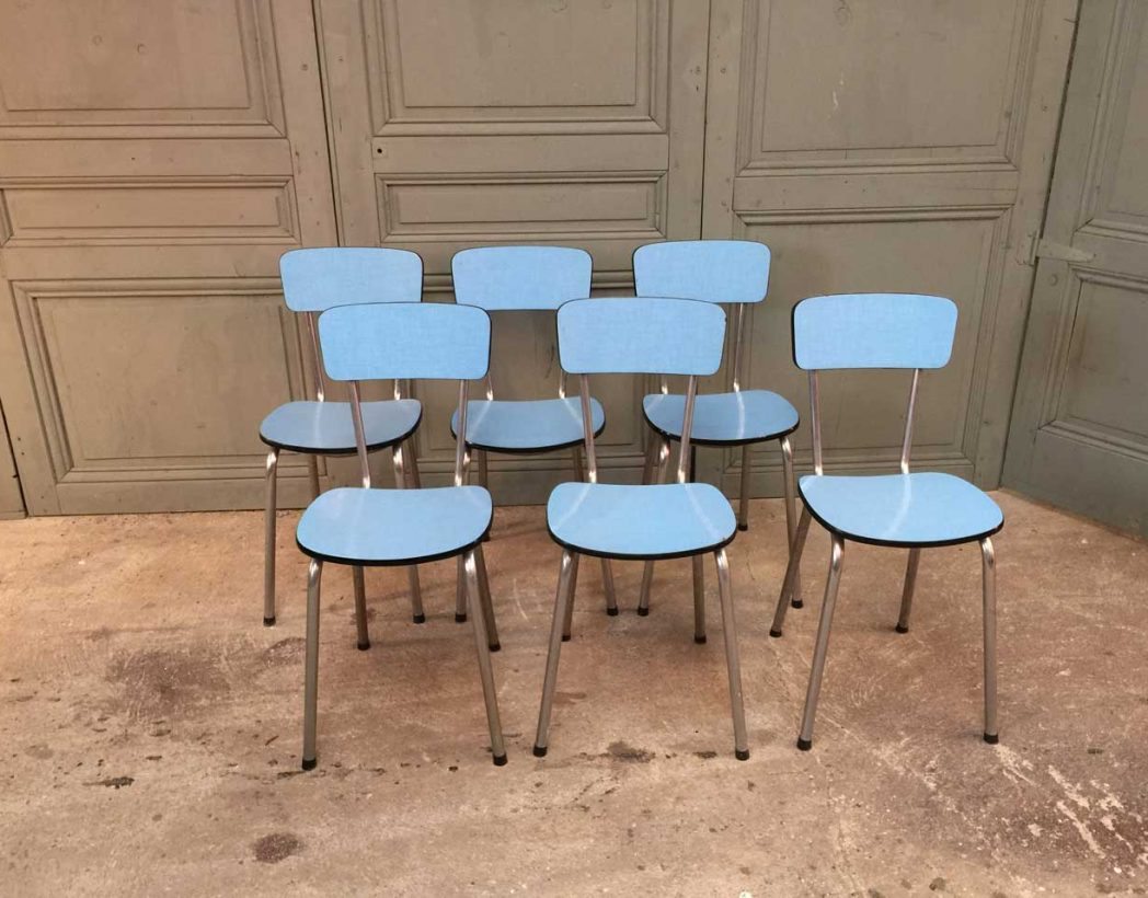 ensemble-chaise-formica-bleues-annee-vintage60-5francs-2