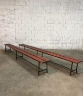 ancien banc usine rouge 380cm ecole vintage bois metal 5francs 1 172x198 - Lot anciens grands bancs d'école en 380 cm patine rouge et vert