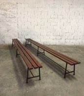 ancien banc usine rouge 400cm ecole vintage bois metal 5francs 1 172x198 - Lot ancien grands bancs d'école en 4m patine rouge