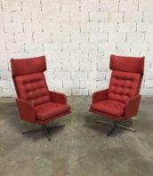 paire fauteuils rouge annee 70 vintage 5francs 2 172x198 - Paire de fauteuils vintages rouges années 70 en simili cuir