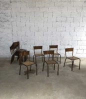 ensemble chaise ecole enfant patine marron vintage 5francs 1 172x198 - Ensemble 10 chaises enfant MULLCA patine d'origine
