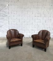 paire ancien fauteuil club annee 50 cuir 5francs 1 172x198 - Paire fauteuils club cuir années 50