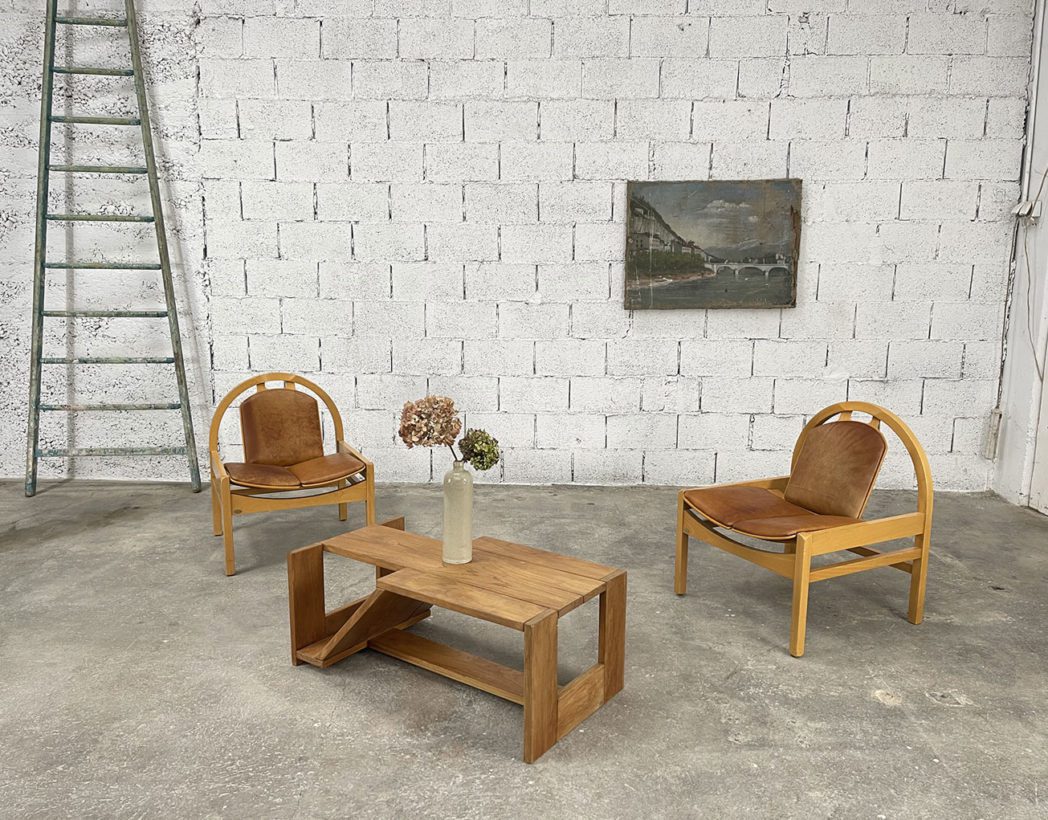 Paire De Tables Basses Vitrine Baumann Modèle Argos – Style Rétro, Bois, Dimensions 60x60x42cm