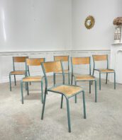 chaises ecole vintage mullca 5francs 2 172x198 - Série d'anciennes chaises d'école Mullca patine verte années 1950