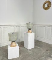 lampes chevet vintage verre bois circulaires Bonnet 5Francs 1 172x198 - Paire de lampes à poser vintage