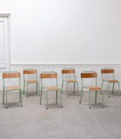 ensemble lot chaises ecole mobiltube turquoise 5Francs 1 172x198 - Lot de 6 chaises d'école Mobiltube turquoise 1950